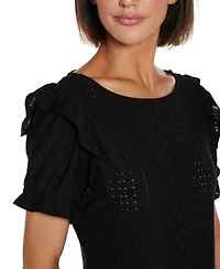 Belldini Women's Knit Eyelet Ruffle Sleeve Top