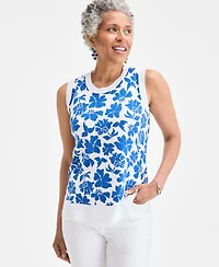 Style & Co Women's Printed Sleeveless Crewneck Sweater, Exclusively at Macy's