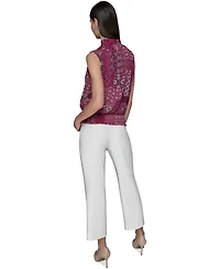 Karl Lagerfeld Paris Women's Printed Mock Neck Top