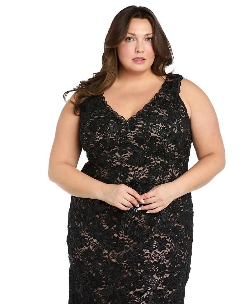 R & M Richards Plus Sequined Lace Gown