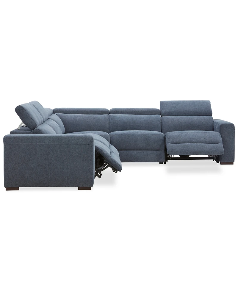 Nevio 5-Pc. Fabric Power Headrest Sectional with 3 Motion Chairs