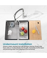 Stainless Steel Kitchen Sink, 33″x19″ Single Bowl, Undermount Handmade Sink in Dark Gray, with Cutting Board, Colander