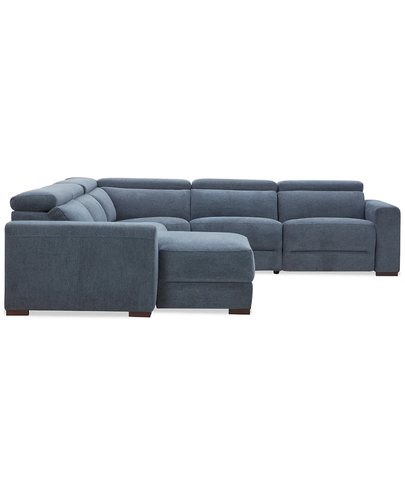 Nevio 5-Pc. Fabric Power Headrest Sectional with 1 Motion Chair