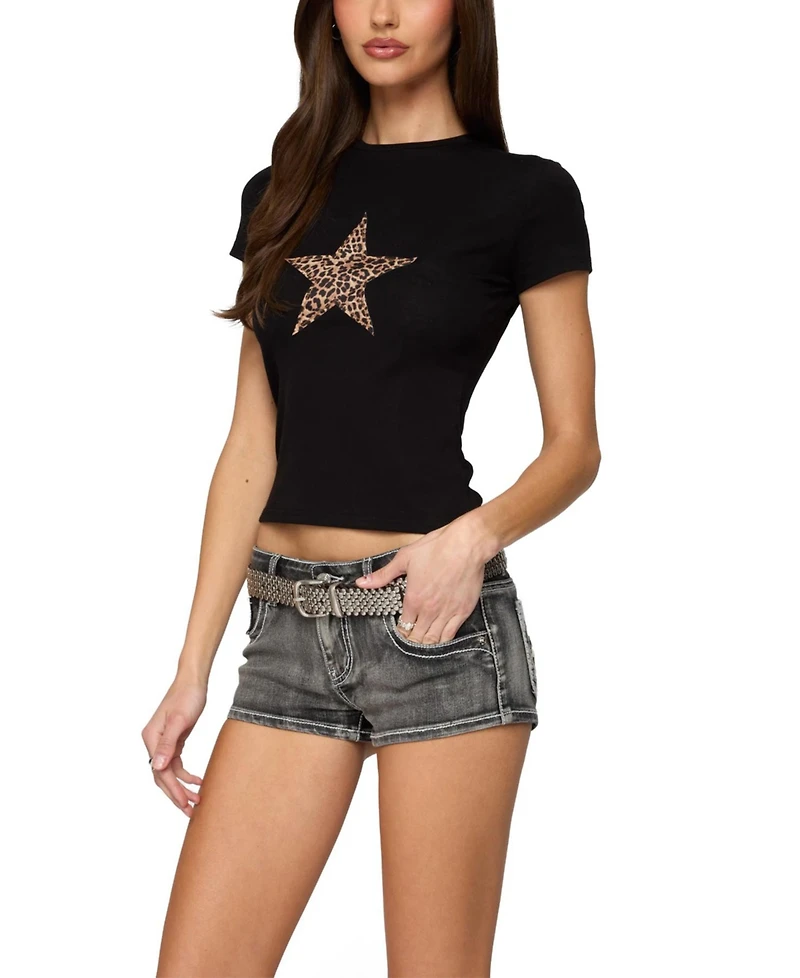 Edikted Women's Narla Leopard Star T Shirt