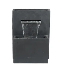 LuxenHome Gray Resin Modern Rectangular Waterfall Outdoor Fountain