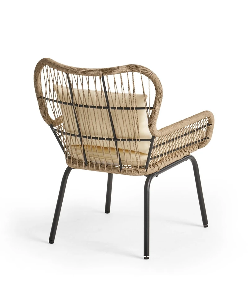 2-piece braided rope outdoor club lounge chair for patio lawn backyard with cushions beige