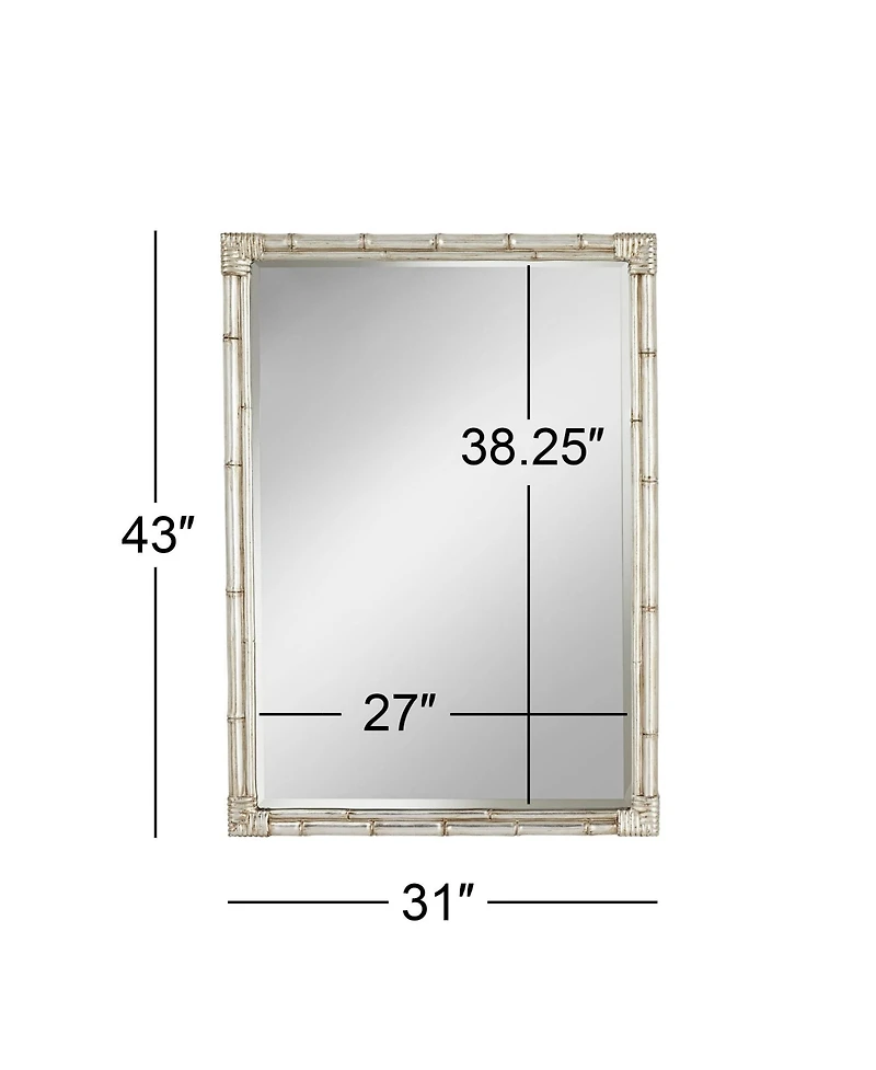 Takeo Rectangular Vanity Decorative Wall Mirror Modern Rustic Style Distressed Silver Faux Bamboo Frame Beveled 31" Wide for Bathroom Bedroom Liv