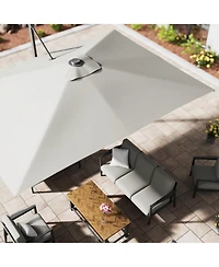 Mondawe 156"W x 120"D Rectangular Cantilever Umbrella with Detachable Led Atmosphere Light and Bluetooth Player, w/ Weight Base Included