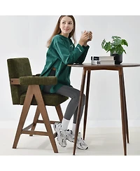 Upholstered Counter Height Stool with Arms, 25.5" Solid Wood Chair for Kitchen Island or Home Bar-Maison Boucle