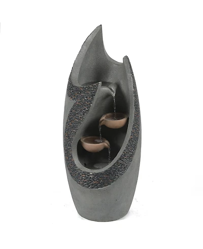 LuxenHome Resin Modern Tiered Patio Fountain with Led Lights