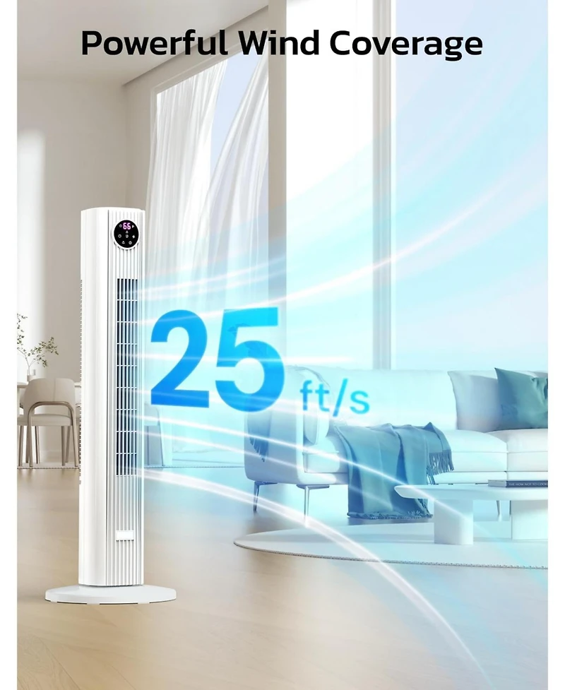 Cowsar Tower Fan for Bedroom, 90° Oscillating Fan with 12H Timer, 37”Standing Fans with Remote, Bladeless Fan with 4 Modes & 3 Speeds