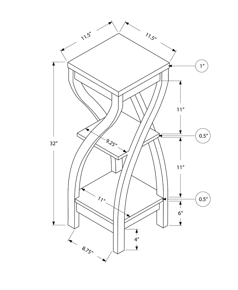 Contemporary Wood Square End Table with Two Shelves for Extra Storage