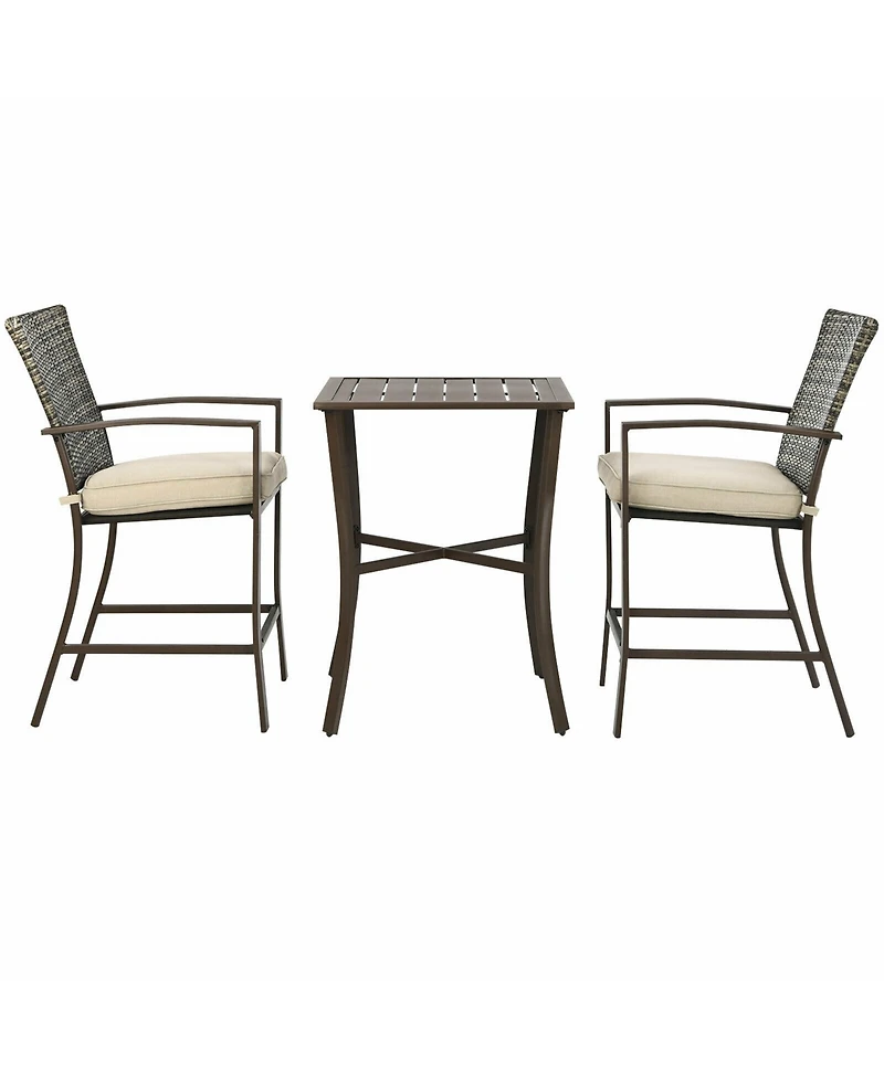 Gymax 3PCS Patio Bar Set Outdoor Conversation Furniture Set w/ Cushions