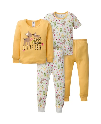 Gerber Toddler Girls 4-Piece Snug Fit Cotton Pajamas, Rose, 3T