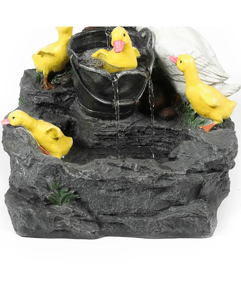 LuxenHome Resin Duck Family Bath Patio Fountain