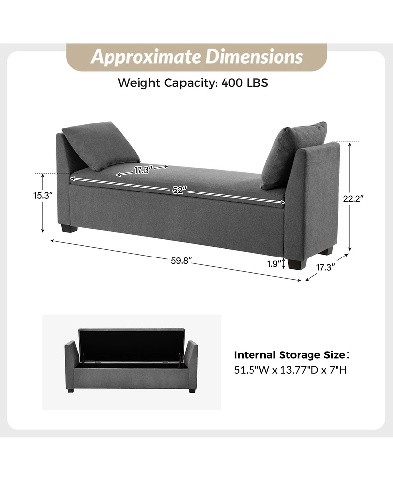 Bruno Modern Storage Bench with Rubber Wood Legs