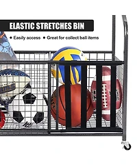 Mythinglogic Sports Organizers Rack with Wheels for Garage, Large Capacity Sports Equipment Storage Rack
