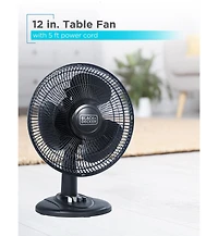 Black+Decker Desk Fan for Home and Office, 12” Fan with 3 Speed Settings, Oscillating Portable Fan, Black