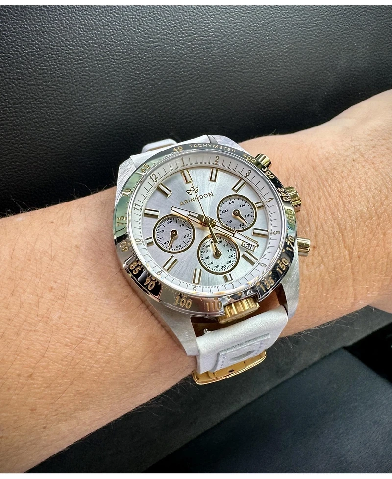 Abingdon Co. Women's Jordan Chronograph Multifunctional Champagne Leather Strap Watch, 40mm