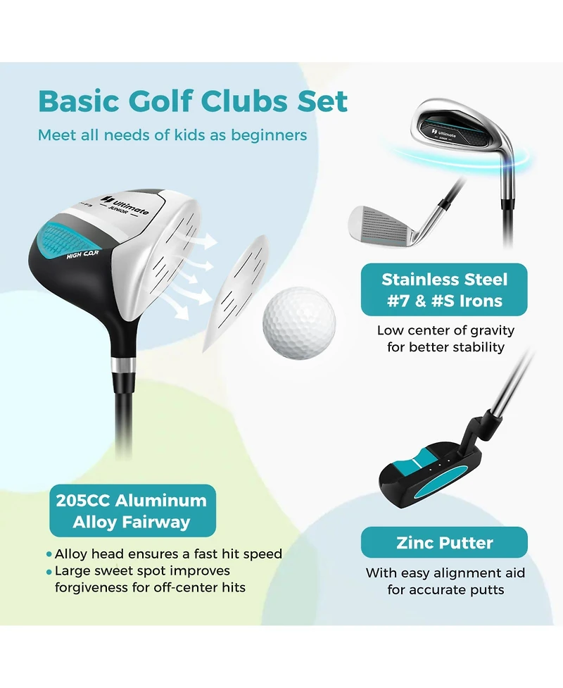 Junior Complete Golf Club Set Right Hand with Rain Hood for Kids-Blue