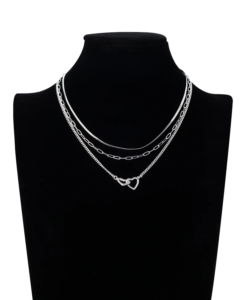 Unwritten Cubic Zirconia Interlocking Heart Layered Necklace Set