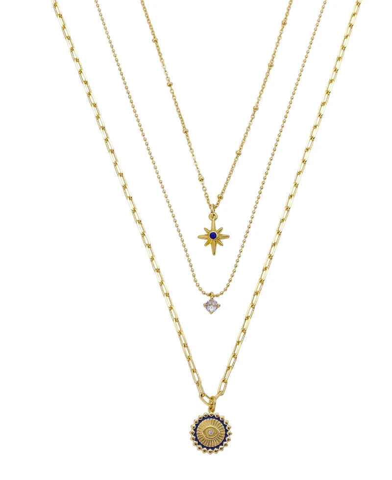 Unwritten Cubic Zirconia and Crystal Celestial Evil Eye and Moon Layered Necklace Set