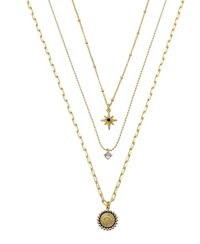 Unwritten Cubic Zirconia and Crystal Celestial Evil Eye and Moon Layered Necklace Set