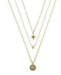 Unwritten Cubic Zirconia and Crystal Celestial Evil Eye and Moon Layered Necklace Set