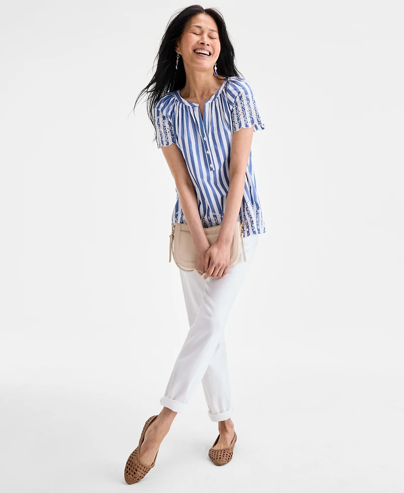 Style & Co Women's Cotton Eyelet Flutter-Sleeve Top, Exclusively at Macy's