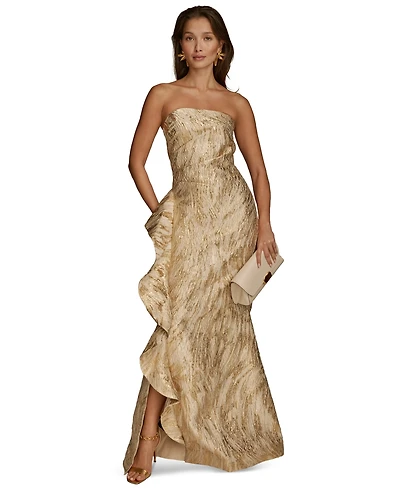 Donna Karan New York Women's Metallic Ruffled Strapless Gown