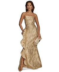Donna Karan New York Women's Metallic Ruffled Strapless Gown