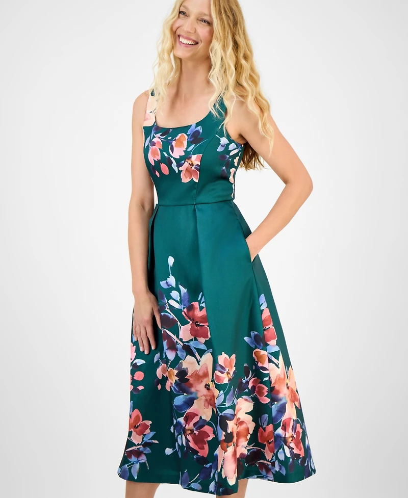 julia jordan Women's Printed Square-Neck Sleeveless Dress