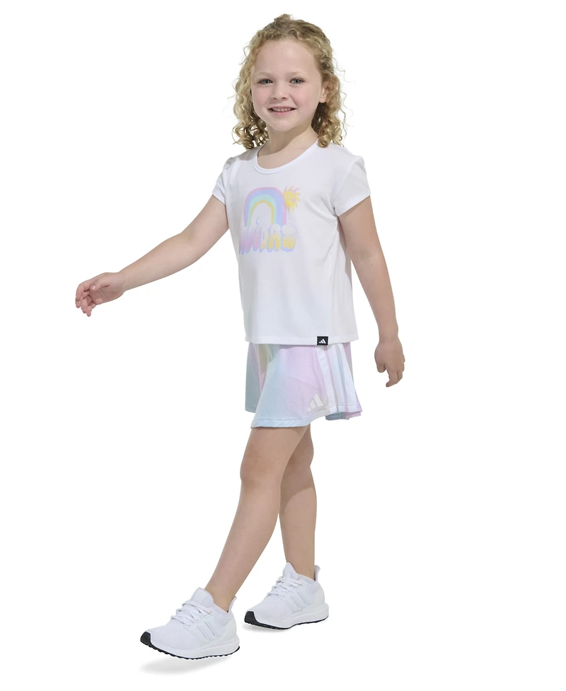 adidas Toddler and Little Girls 2-Piece Pleated T-Shirt and Printed Flounce Skort Set