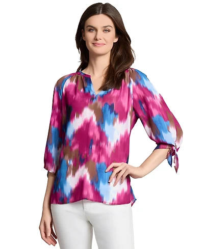 Jones New York Women's Split-Neck Watercolor-Print Top