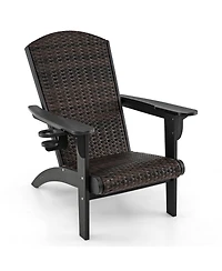 Gymax Set of 2 Adirondack Chair w/ Rattan Padded Seat & Back Wide Hidden Cupholder Patio