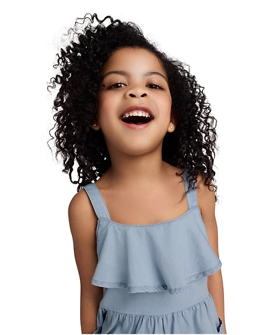 Calvin Klein Toddler and Little Girls Patch Pocket Ruffled Hem Denim Dress