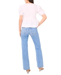 1.State Women's Cotton Puff Sleeve Peplum Top