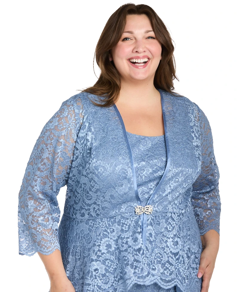 R & M Richards Plus Metallic Lace Jacket and Dress
