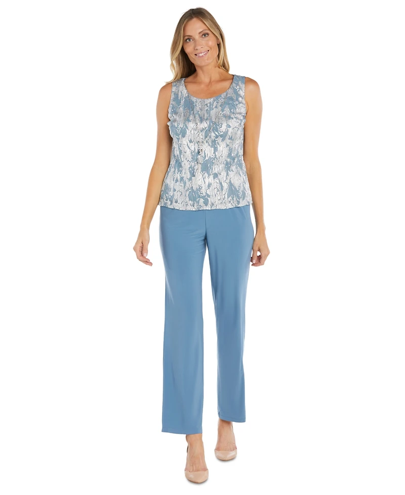 R & M Richards Women's 3-Pc. Metallic Jacquard Jacket, Tank Top & Pant Set