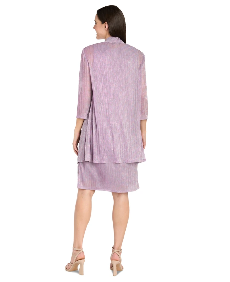 R & M Richards Women's Metallic Crinkle 2-Pc. Dress