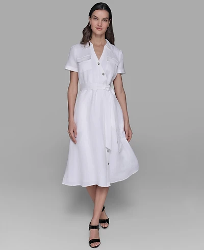 Karl Lagerfeld Paris Petite Novelty-Button Tie-Waist Midi Shirtdress