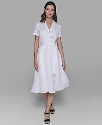 Karl Lagerfeld Paris Petite Novelty-Button Tie-Waist Midi Shirtdress
