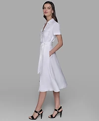 Karl Lagerfeld Paris Petite Novelty-Button Tie-Waist Midi Shirtdress