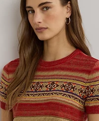 Lauren Ralph Women's Geo-Striped Short-Sleeve Sweater