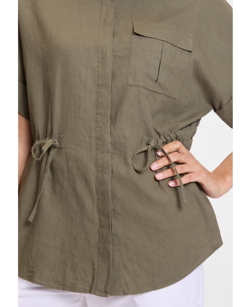 Olsen Women's Camp Shirt Drawstring Waist
