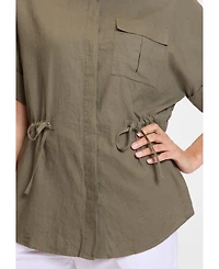 Olsen Women's Camp Shirt Drawstring Waist