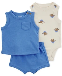 Carter's Baby Boys 3-Pc. Solid Tank and Shorts & Dino Bodysuit Set