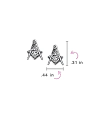 Bling Jewelry Tiny Square & Compass Masonic Freemason Stud Earrings in Oxidized Silver