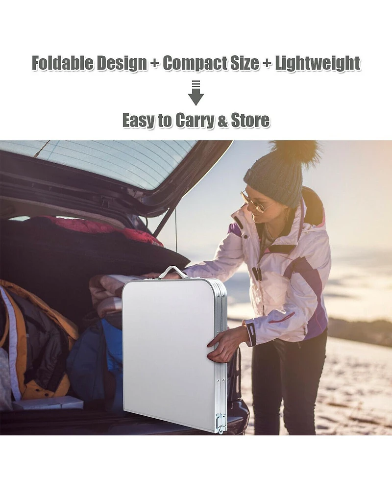 Gymax Folding Camping Table Aluminum Height Adjustable w/ Storage Organizer