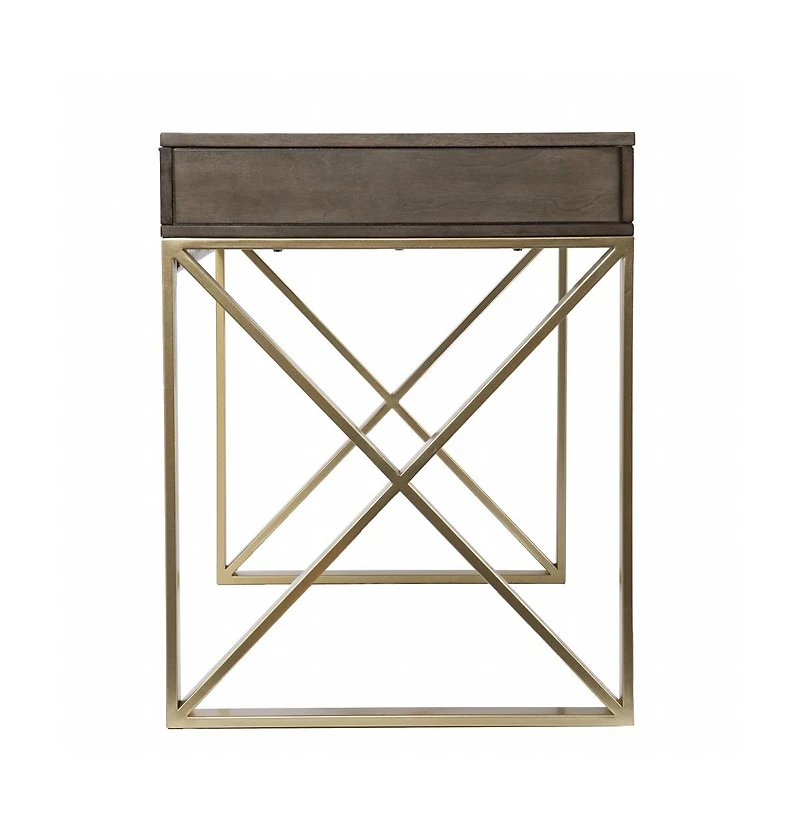 45" Grey and Gold Writing Desk With Two Drawers